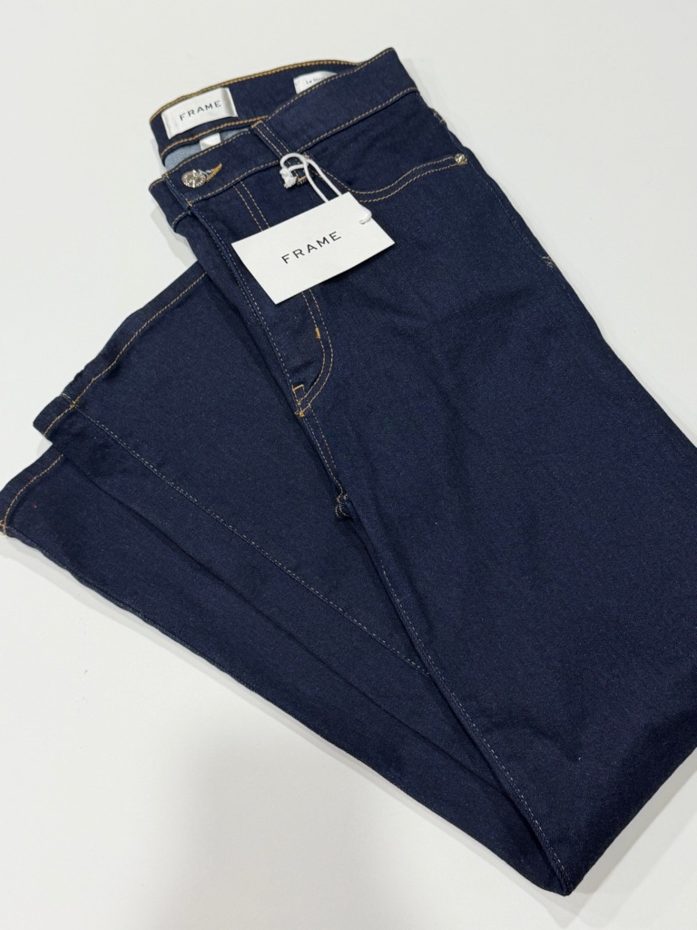 Frame Le Sleek Straight High Rise Straight Leg Fairway Dark Blue Denim Size 28